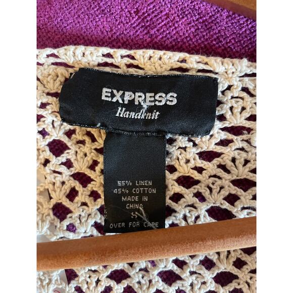 Vintage Y2K EXPRESS Hand Knit Crochet Top Linen Cotton Size Small S PRAIRIE - Picture 3 of 3